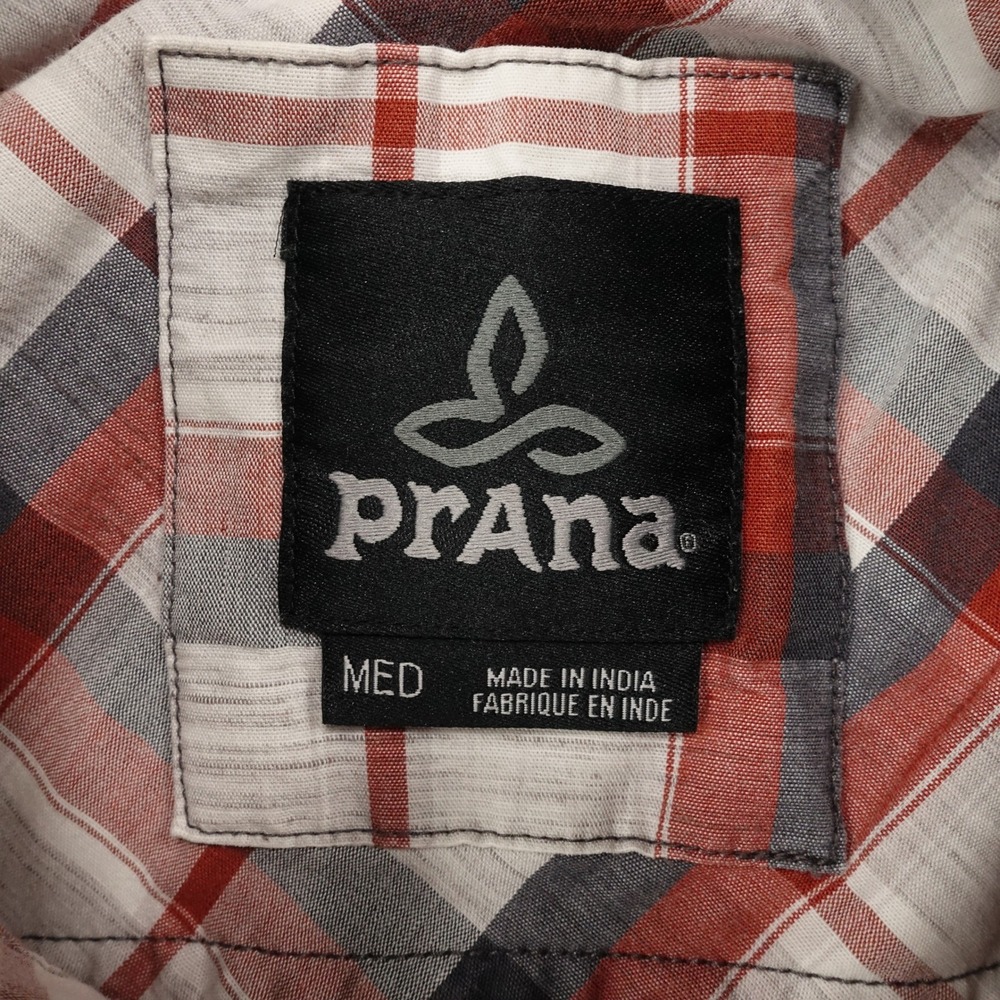 Prana Short Sleeve Shirt Men's Medium Plaid Button Up Pocket Red - Picture 3 of 10